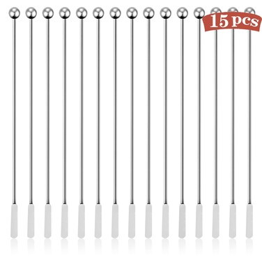 Csdtylh 15Pcs Metal Stir Sticks, Stainless Coffee Stirrers Reusable, Swizzle Sticks for Cocktails, Multifunctional Stir Sticks for Epoxy, Resin, Coffee, Wine, Drinks, Tea, Paint, Crafts, Ink,Oil,etc.