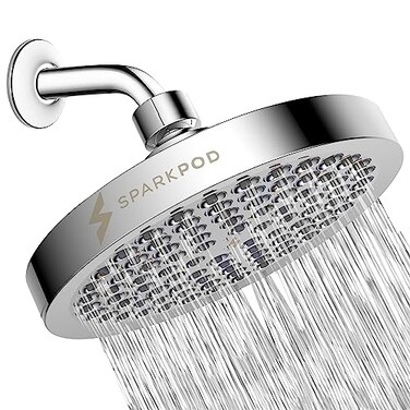 SparkPod Shower Head - High Pressure Rain - Premium Quality Luxury Design - 1-Min Install - Easy Clean Adjustable Replacement for Your Bathroom Shower Heads (Luxury Polished Chrome, 6 Inch Round)