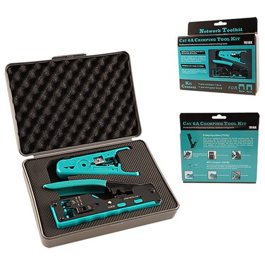Dasxskj RJ45 Pass Through Crimp Tool Kit Ethernet Crimper Cat5 Cat5e Cat6 Cat6A Cat7 Crimping Tool Kit for RJ45 RJ11, Wire Stripper