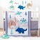 Bertte 4 Piece Crib Bedding Set for Boys Girls, Nursery Bedding Standard Size Soft Baby Bedding Crib Set Including Cartoon Quilt, Crib Skirt, Fitted Crib Sheet and Plush Toy (Grey Dinosaur)