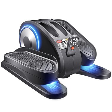 ESL Under Desk Elliptical - Portable Leg Exerciser for Seniors, Compact Seated Elliptical with Remote Control, LCD Display Electric Elliptical Trainers for Home, Silver