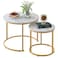 aboxoo Coffee Table Nesting White Set of 2 Side Set Golden Frame Circular Round and Marble Pattern Wooden Tables, Living Room Bedroom Apartment Modern Industrial Simple Nightstand