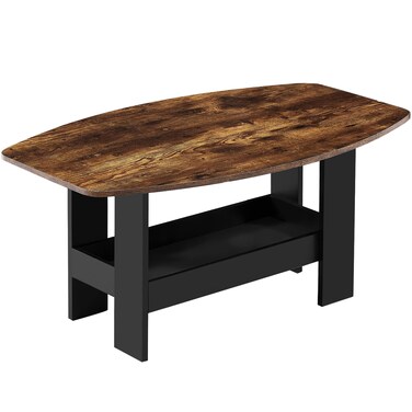 VECELO Coffee Table for Living Room with Storage Compartment Shelf, Rustic Brown