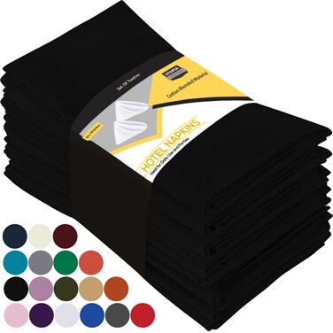 Utopia Kitchen Black Cloth Napkins [12 Pack, 18x18 Inch] Absorbent Cotton Blend Washable and Reusable for Dinner, Restaurant, Lunch, Wedding and Hotel
