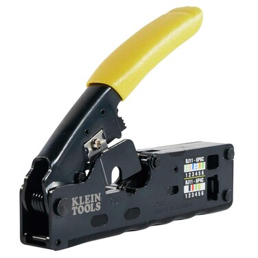Klein Tools VDV226-107 Compact Ratcheting Modular Data Cable Crimper / Wire Stripper / Wire Cutter, CAT6, CAT5, CAT3, Flat-Satin Voice Cable