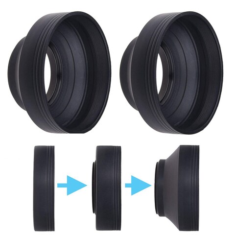 67mm Camera Lens Hood - Rubber - Set of 2 - Collapsible in 3 Steps - Sun Shade/Shield - Reduces Lens Flare and Glare - Blocks Excess Sunlight for Enhanced Photography and Video Footage - Perfect