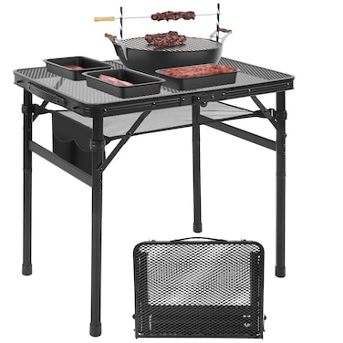 Pnbfhn Camping Portable Folding Grill 2x1.3 FT Table, Lightweight Height Adjustable Metal Picnic Outdoor Table with Mesh Desktop and Mesh Bag, Picnic, Beach and BBQ, Party