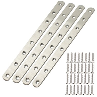 12" Flat Mending Plate 4Pcs Flat Straight Braces Stainless Steel Straight Brackets, Repair Fixing Bracket Connector, Mending Joining Plates with Screws, Silver