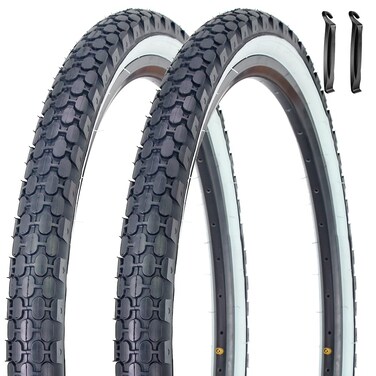24" 26" Bike Tire 24 x 2.125/26 x 2.125 Inch Folding Replacement Bicycle Tire for Beach Cruiser Bike (Pair White Sidewall with tire Lever)