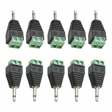 Fielect 10Pcs 3.5mm 2 Pole Male to AV 2 Screw Terminal Audio Video Connector Adapter for CCTV Security Camera System