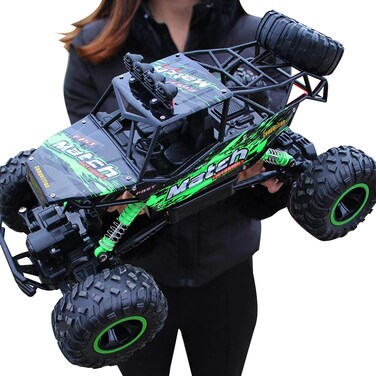 Mukola Large Scale RC Car 1:12 Off Road Monster Truck Crawler with Head Lights, 4WD All Terrains Remote Control Car Vehicle with Two Rechargeable Batteries for Kids Adults