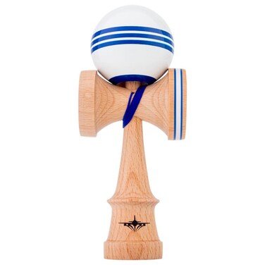 Kendama USA - Kaizen Triple Stripe Kendamas - for Players of All Levels, Carrying Bag Included (White &amp; Blue)