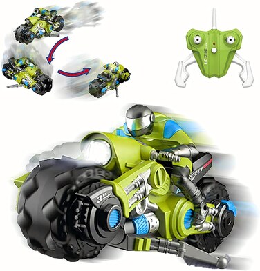 UNIQUE KIDS Remote Control Motorcycles - 360&deg; Spinning Action, High-Speed Racing Motorbike with LED Lights for Boys and Girls Green Color