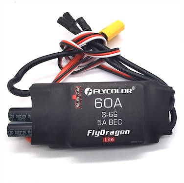 Flycolor 60A ESC 3-6S Electric Speed Controller 5v /6V/7.4V 5A BEC with XT60 &amp; 3.5mm Bullet Plugs for RC Drone Airplane Brushless Motors