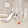 4-in-1 Toddler Slide and Swing Set with Extra Large Playground, Basketball Hoop &amp; Climber, Indoor/Outdoor Playset, Castle Collection - Grey &amp; White