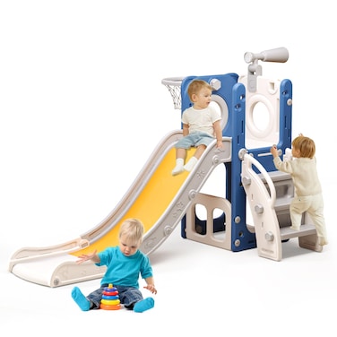 6 in 1 Toddler Slide,Kids Slide Playset for Toddler,Indoor Outdoor Slide Toddler Playset with Ball &amp; Hoop, Storage Space and Non-Slip Steps,Gift for Boys and Girls 1-3 Years