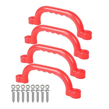Ymeibe Playground Safety Handles Set, Set of 4 Swing Set Kids Safety Hand Grips for Playset Play House, Grab Handle Bars for Kids Outdoor Jungle Gym, Climbing Frame (Red)