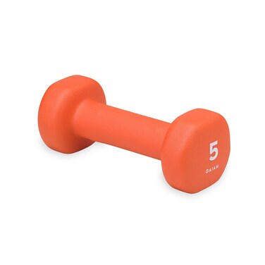 Gaiam Dumbbell Hand Weight (Sold in Singles) - Neoprene Coated Exercise &amp; Fitness Dumbbell for Home Gym Workouts and Strength Training - Free Weights for Women and Men (5lb, Orange)