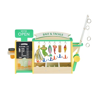 Teamson Kids My Little Helper Fishing Shop &amp; 26 pc. Accessory Set with Interactive Handheld Scanner, Green/Yellow