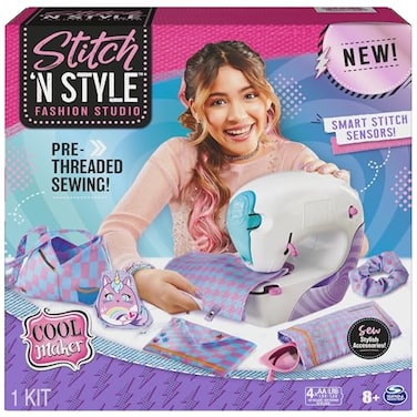 Cool Maker, Stitch &lsquo;N Style Fashion Studio, Pre-Threaded Sewing Machine Toy with Fabric and Water Transfer Prints, Arts &amp; Crafts Kids Toys for Girls