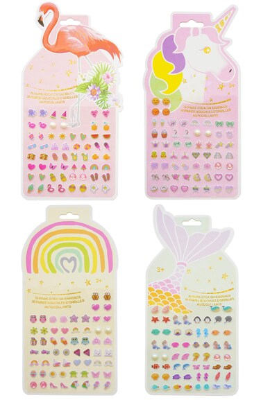 Stick On Earrings - Girls 3D Unicorn Sticker Earrings Self-Adhesive Glitter Craft Gem Stickers (Multistyle Theme Set)