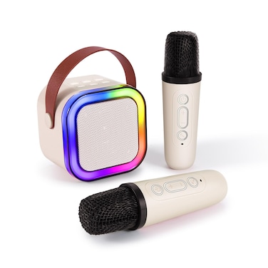 Mini Karaoke Machine for Kids Adults, Portable Bluetooth Speaker with 2 Wireless Microphones, Birthday Gifts for Girls Boys Family Party Outdoor Travel (Pink)