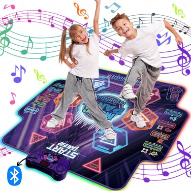 DEVBEST 2024 Upgraded Dance Mat for Kids Light-Up, Multi-Button Dance Pad with Bluetooth, LED Lights, Adjustable Volume &amp; Music, Built-in Music 5 Game Modes, Ideal Birthday for 3-12 Year Olds