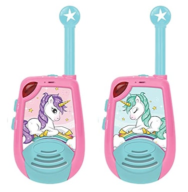 Lexibook, Unicorn, Digital Walkie-Talkies for Children, 1.2 Miles Transmission Range, Morse Light Function, Belt Clip for Transport, Battery, Pink, TW25UNI