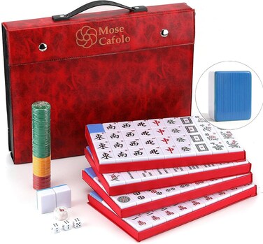 Mose Cafolo Professional Chinese Mahjong Game Set 146 Numbered Large Size Tiles with Carrying Travel Case, Complete Mahjong Tiles Set (Majiang, Mah-Jongg, Ma Jong)
