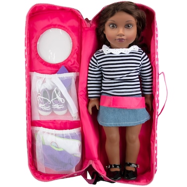 Doll Storage Carrying Case - (Pink Polka Dot) for Any 18" Doll - Organizer Storage Traveling Accessories Case w Clear Window, Zipper, and Carrying Strap, Great Gift for Girls &amp; Doll Collectors