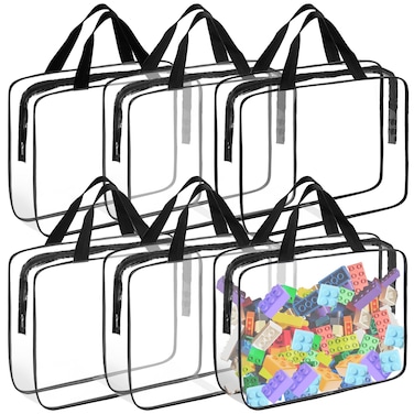 6 Pack Extra Large Toy Storage Bags PVC Organizing Bags with Zippered, Clear PVC Board Game Storage，Toy Storage Organizer，Waterproof Toy Bags for Board Games Clay, Building Blocks, Toys, Books (Black)
