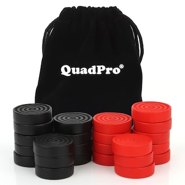 QuadPro Wooden Checkers Pieces Only, 24 Wood Checkers Pieces with Storage Bag, Premium Wood Pieces for Backgammon, Ideal for Replacement or Spare Pieces (1.06&rdquo;Diameter -Black&amp;Red)