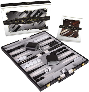 Backgammon Set 11 inch, Small - Classic Board Game for Adults and Kids with Premium Leather Case - Includes Strategy &amp; Tip Guide (Black)
