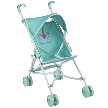 My First Baby Doll Stroller for Toddlers 3 Year Old Girls, Little Kids   Toy Stroller, Foldable Frame, Canopy, Seatbelt - Unicorn
