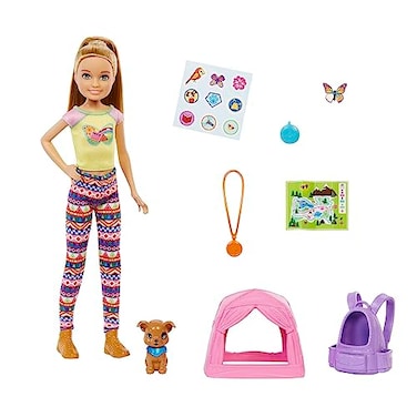 Barbie It Takes Two Stacie Doll &amp; Accessories, Camping Playset with Doll, Pet Tent, Puppy, Sticker Sheet &amp; Accessories