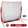 PowerNet Baseball Net Bundle, 5x5 Hitting &amp; Pitching Net, Portable Softball Baseball Training Equipment, Weighted Baseball &amp; Carry Bag (Red Net)