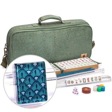 Yellow Mountain Imports American Mahjong Set, Oceana with Heather Teal Soft Case - All-in-One Racks with Pushers, Wright Patterson Scoring Coins, Dice, &amp; Wind Indicator
