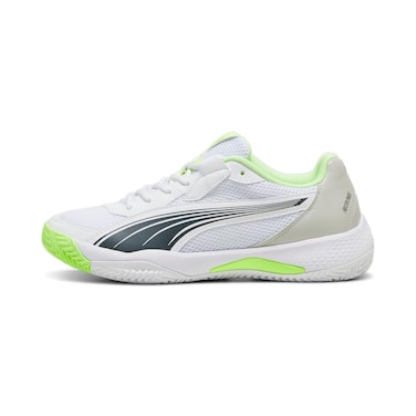 PUMA Men's Nova Court Pickleball Shoe Sneaker, White-Luminous Blue-Fizzy Apple-Shadow Gray, 11.5
