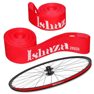Ishaza Pack of 2 Bicycle Rim Strip 26" x 20mm &ndash; Red Rim Tape High-Pressure, Puncture &amp; Temperature Resistant Durable Elastic PVC Bike Wheel Liner for Mountain &amp; Road Bicycle