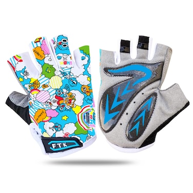 Kids Junior Cycling Gloves Outdoor Sport Road Mountain Bike, Fit Boy Girl Youth Age 2-10, Gel Padding Bicycle Half Finger Pair (Light Blue, Small)