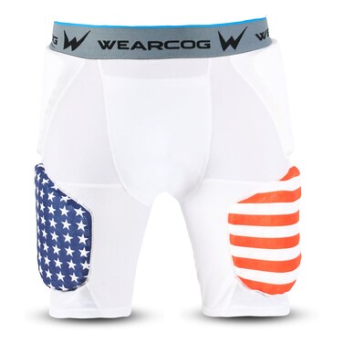 WEARCOG Premier Adult Football Girdle with pads for Men's   5 Padded Integrated Football Pads with Hip, Tail, Thigh Pads and Cup Pocket   White Medium Size