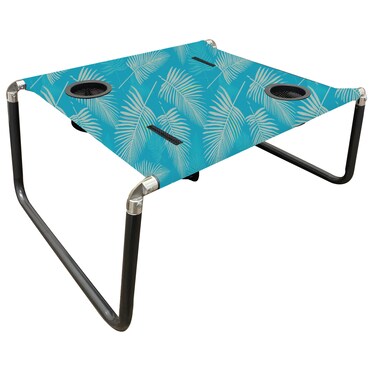 Neso Portable Beach Table with Cup Holders, Cell Phone Pockets, Lightweight for Picnics and Parks (Aqua Fronds)