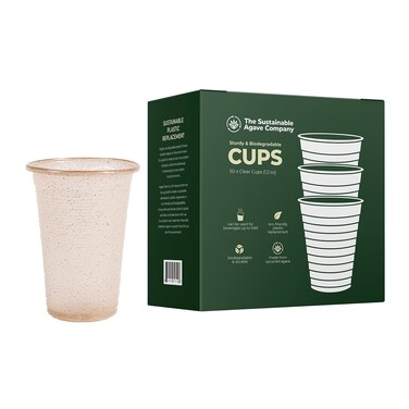 Sustainable Agave Co - Sweet Agave Fiber Cups - 12 Ounce - 50 Count - Biodegradable, Plant-Based, Made With Upcycled Materials - Clear