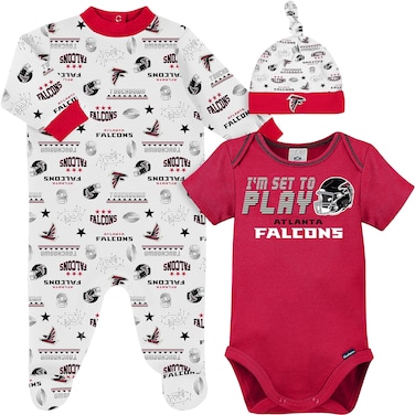 Gerber NFL Atlanta Falcons 3 Pack Bodysuit Sleep n Play Footie Cap Registry Gift Set, red Atlanta Falcons New, 0-3 Months