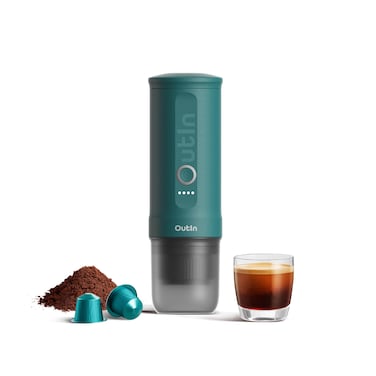 Outin Nano Portable Electric Espresso Machine, Travel Coffee Maker for Camping, Car Coffee Maker Self-Heating with USB-C, With Ground Coffee &amp; NS Capsule for RV, Hiking, Office