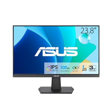 ASUS 24&rdquo; (23.8-inch viewable) 1080P Eye Care Monitor (VA24EHF) - IPS, Full HD, Frameless, 100Hz, 1ms, Adaptive-Sync, for Working and Gaming, Low Blue Light, HDMI, VESA Mountable, Tilt, BLACK
