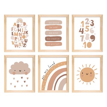 L&amp;O Goods Baby Letters and Numbers   Framed Poster Prints for Home, Playroom, Nursery Classroom Decor   Rainbow, Educational Art Decorations or Prints, Wall Art   Poster Size 8 X 10   Set of 6