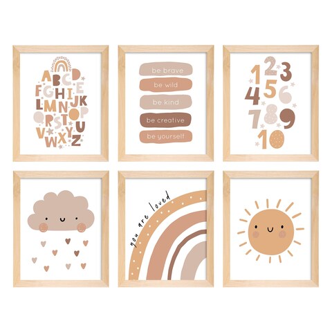 L&amp;O Goods Baby Letters and Numbers   Framed Poster Prints for Home, Playroom, Nursery Classroom Decor   Rainbow, Educational Art Decorations or Prints, Wall Art   Poster Size 8 X 10   Set of 6