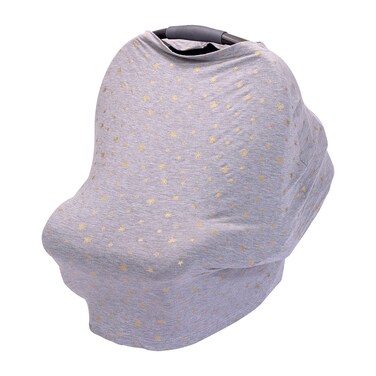 J.L. Childress 4-in-1 Car Seat Cover for Babies - Multi-Use, Stretchy Car Seat Canopy and Privacy Cover - Breastfeeding Nursing Cover - Gender Neutral - Grey/Gold Stars