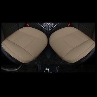EDEALYN Car Seat Cushions Cover, 2pcs PU Leather Car Seat Covers Car Seat Protector Cover for Car Driver and Passenger Seat Bottom (Width 20.8&times;deep 21&times;Thick 0.35 inch)(Beige-B)